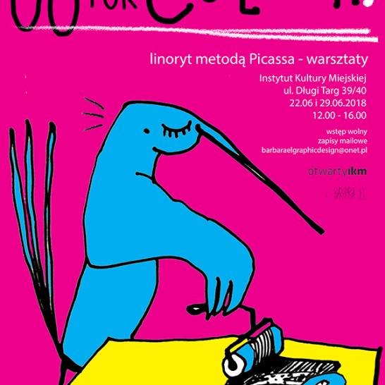 Poster for my linocut workshops in IKM Gdańsk | Plakat promujący warsztaty, które będę prowadziła w Instytucie Kultury Miejskiej w Gdańsku